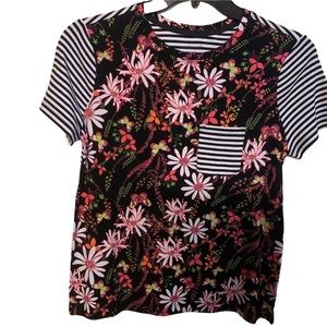 Westbound women’s small floral & stripes front pocket T-shirt cotton short sleev